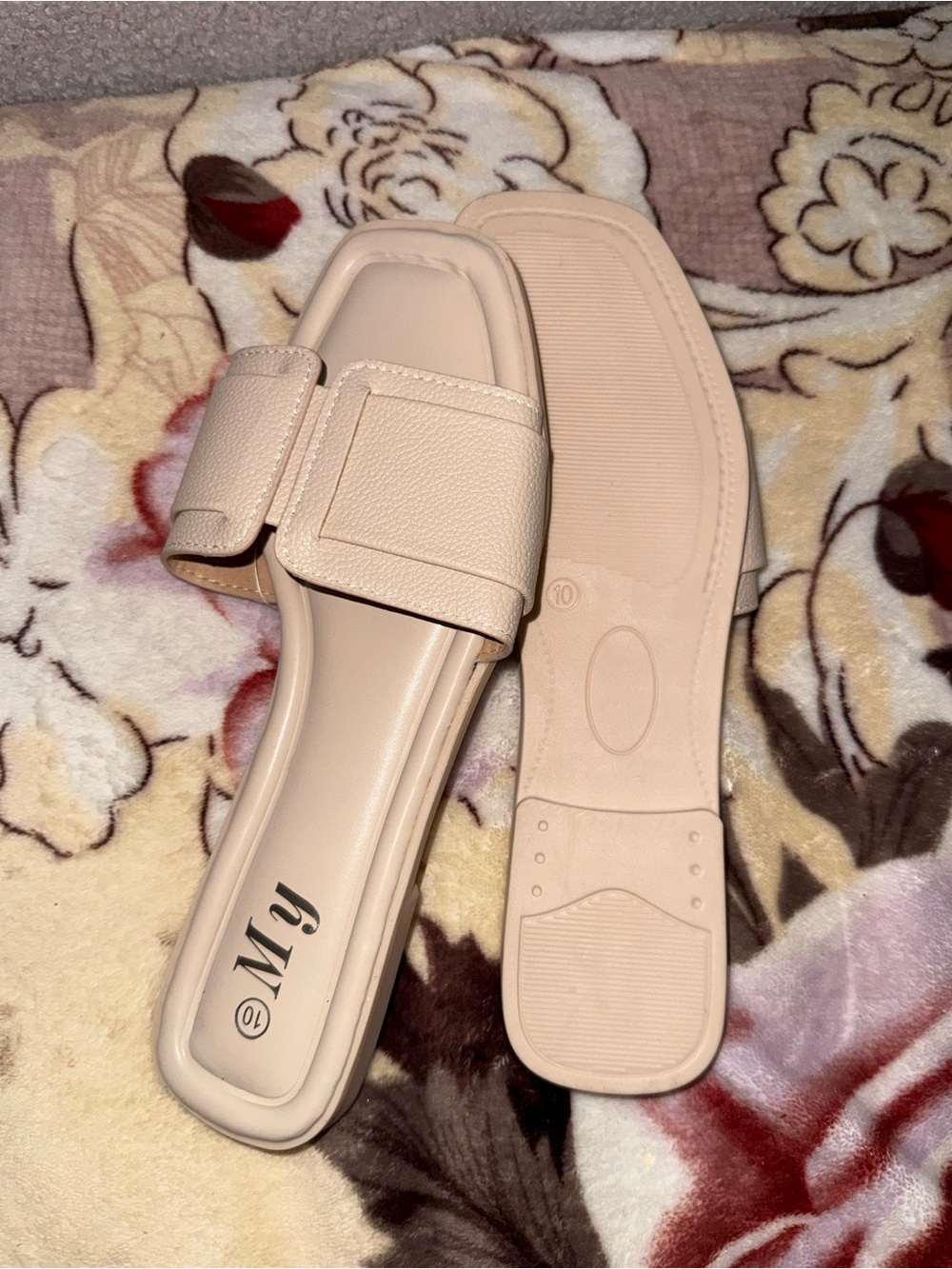 Men's Beige Slide Sandals with Padded Strap -